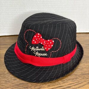 EUC Disney Minnie Mouse Black Striped Red accents DERBY FASHION HAT for GIRL